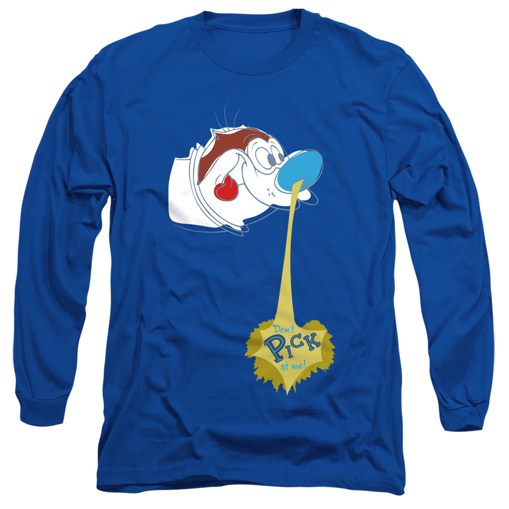 Ren And Stimpy Dont Pick At Me! Mens Long Sleeve Shirt Royal Blue
