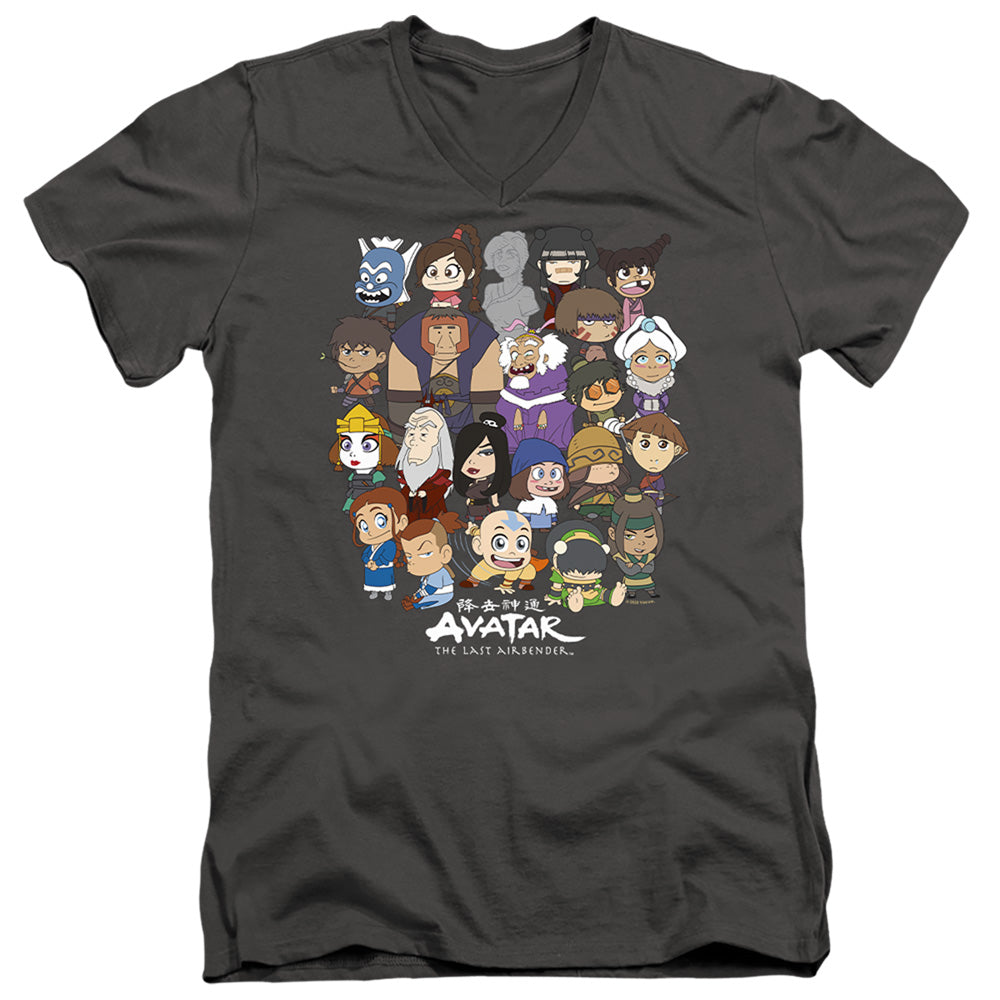 Avatar The Last Airbender Chibi Group Mens Slim Fit V-Neck T Shirt Charcoal