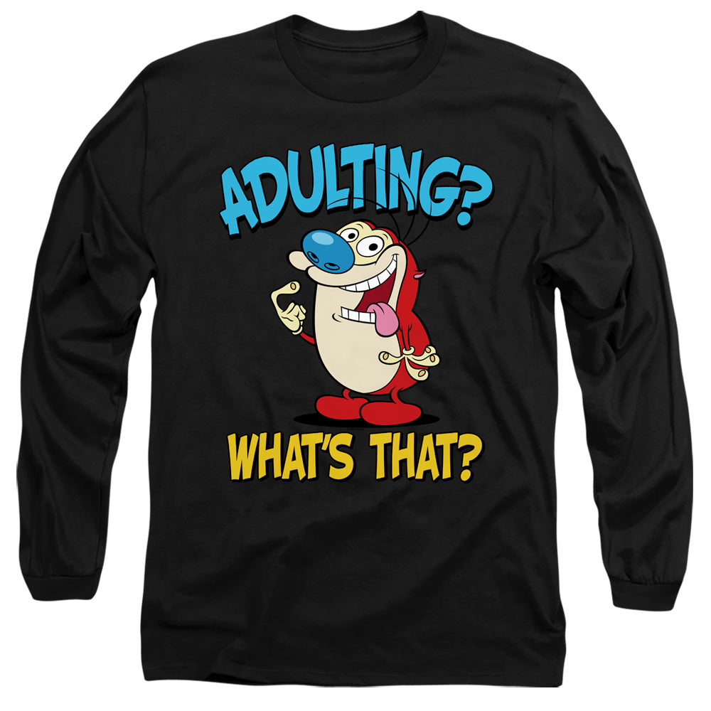 Ren And Stimpy Adulting 2 Mens Long Sleeve Shirt Black