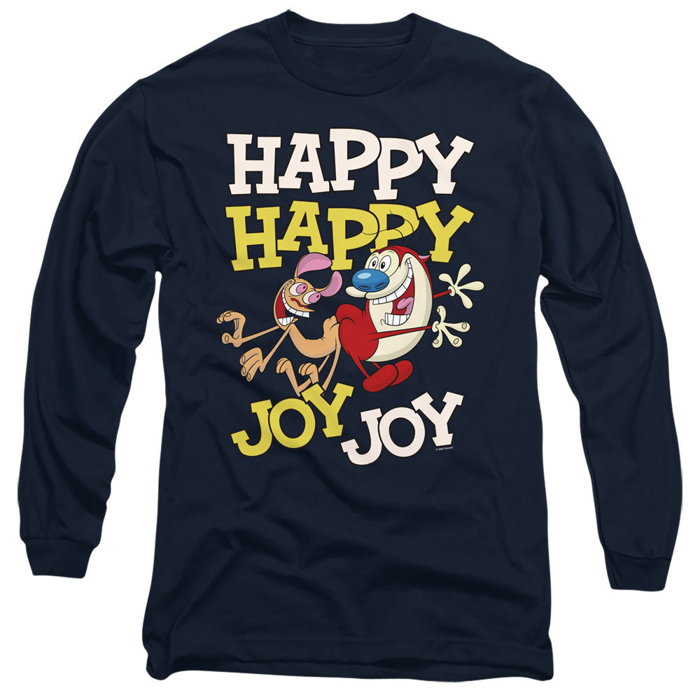 Ren And Stimpy Happy Happy Joy Joy Mens Long Sleeve Shirt Navy
