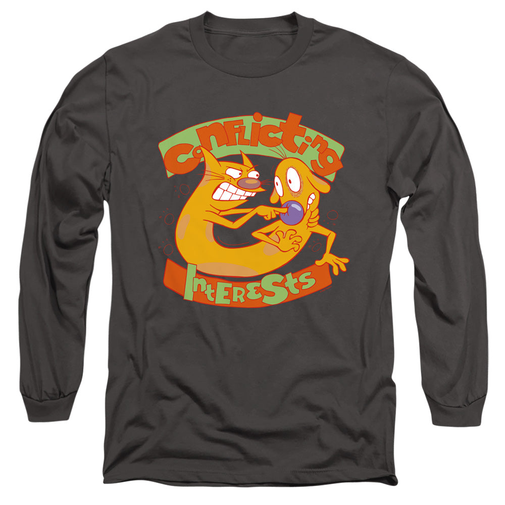 Catdog Conflicting Interests Mens Long Sleeve Shirt Charcoal Officially Licensed