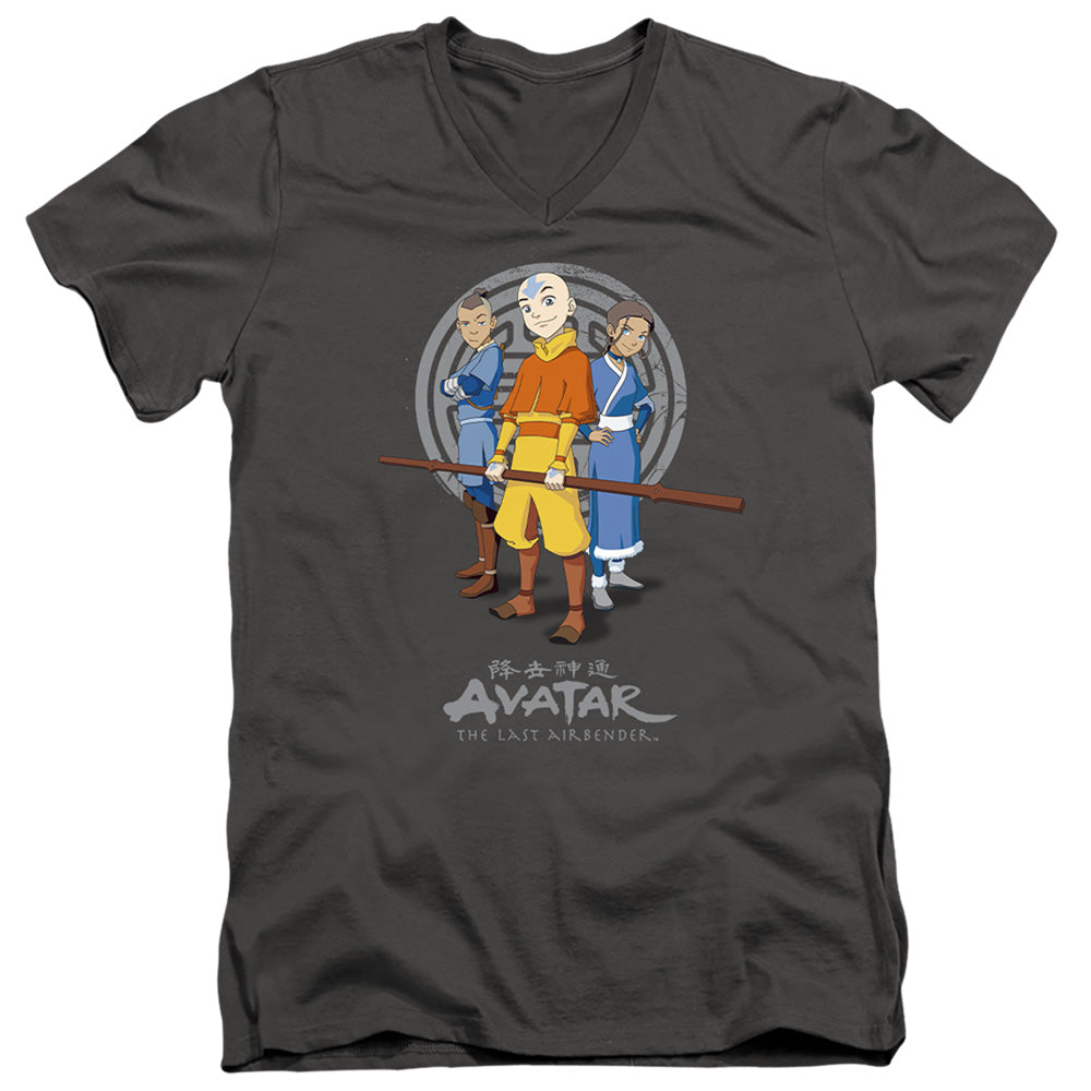 Avatar The Last Airbender Team Avatar Mens Slim Fit V-Neck T Shirt Charcoal