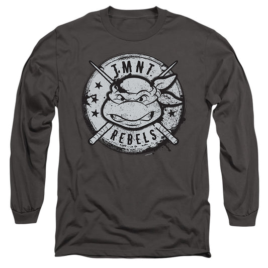 Tmnt Rebels Distressed Logo Mens Long Sleeve Shirt Charcoal Officially Licensed