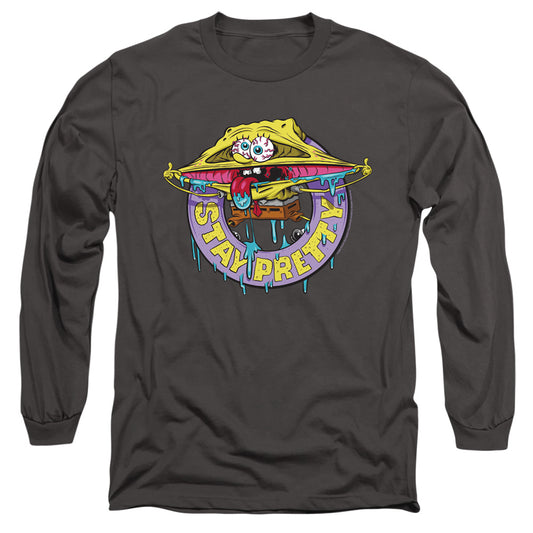 Spongebob Stay Pretty Mens Long Sleeve Shirt Charcoal Officially Licensed