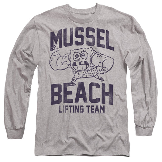 Spongebob Mussle Beach Lifting Team Mens Long Sleeve Shirt Athletic Heather Officially Licensed
