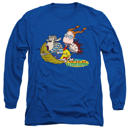 Wild Thornberrys Eliza, Darwin, Donny On Leaf Mens Long Sleeve Shirt Royal Blue