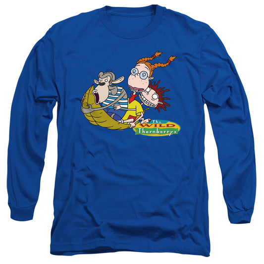Wild Thornberrys Eliza, Darwin, Donny On Leaf Mens Long Sleeve Shirt Royal Blue