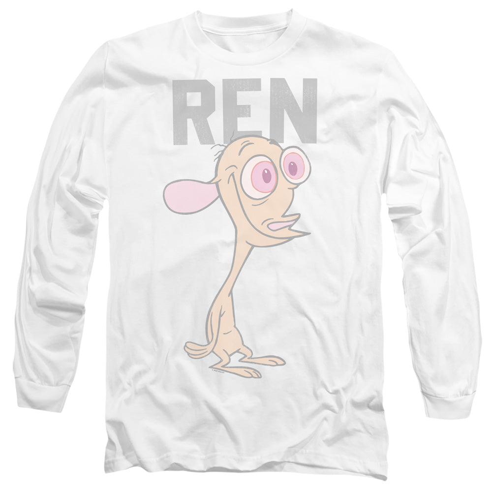 Ren And Stimpy Collegiate Ren Mens Long Sleeve Shirt White