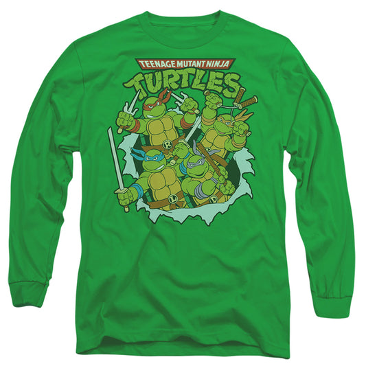 Tmnt Retro Group Mens Long Sleeve Shirt Kelly Green Officially Licensed