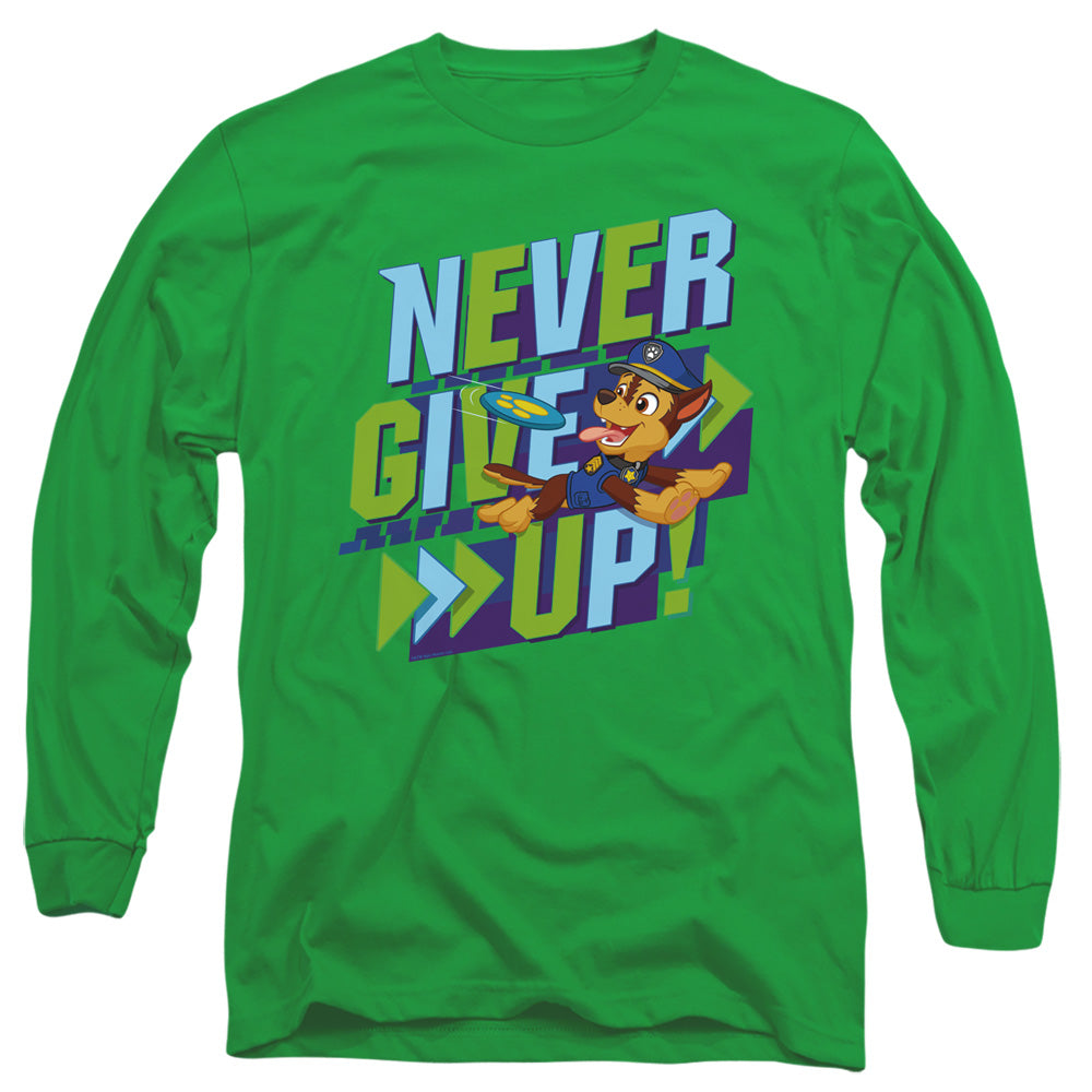 Paw Patrol Never Give Up Mens Long Sleeve Shirt Kelly Green