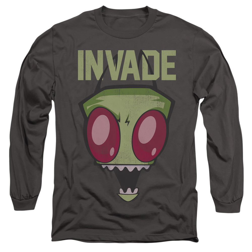 Invader Zim Invade Mens Long Sleeve Shirt Charcoal Officially Licensed