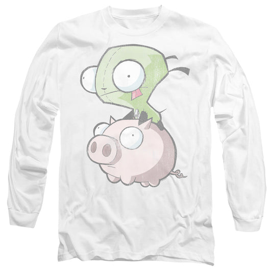Invader Zim Gir And Pig Mens Long Sleeve Shirt White Officially Licensed