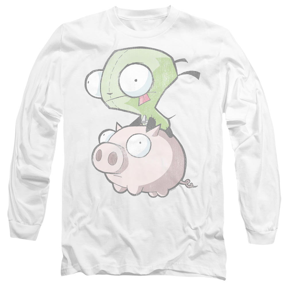Invader Zim Gir And Pig Mens Long Sleeve Shirt White Officially Licensed