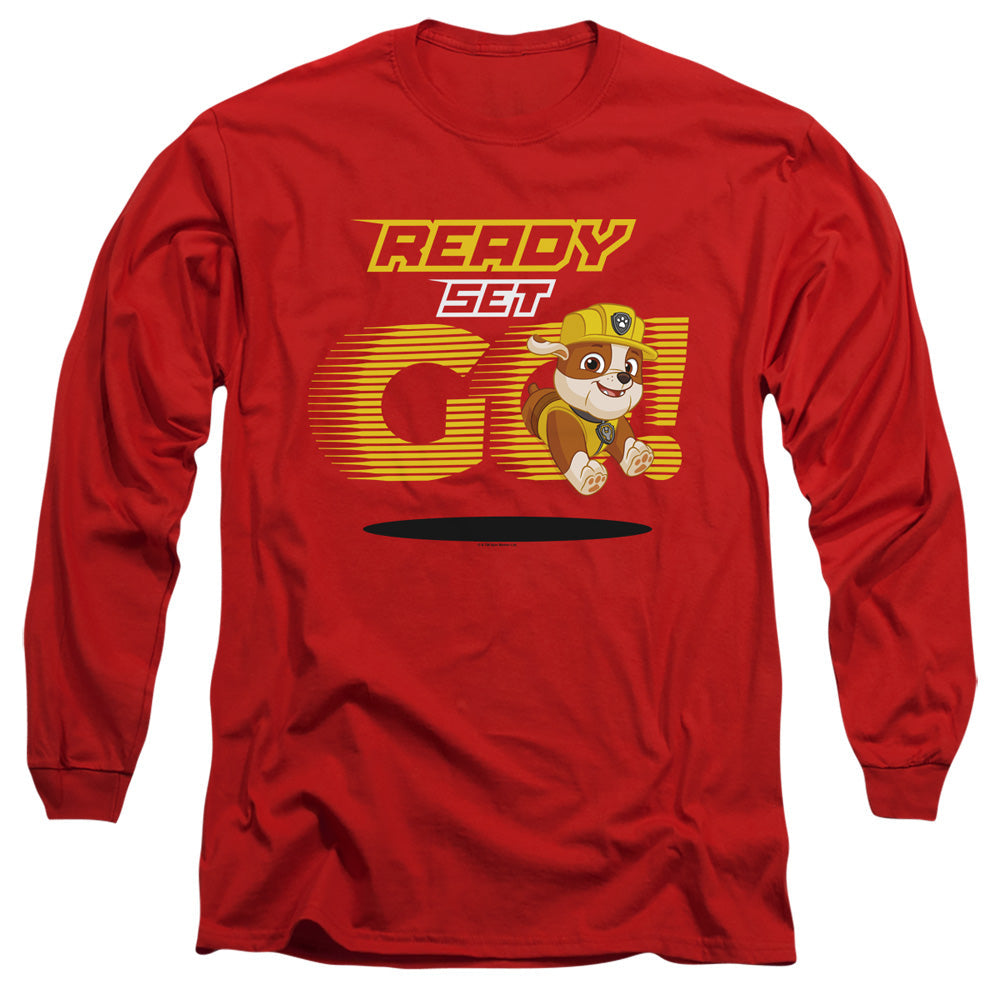 Paw Patrol Ready Set Go! Rubble Mens Long Sleeve Shirt Red