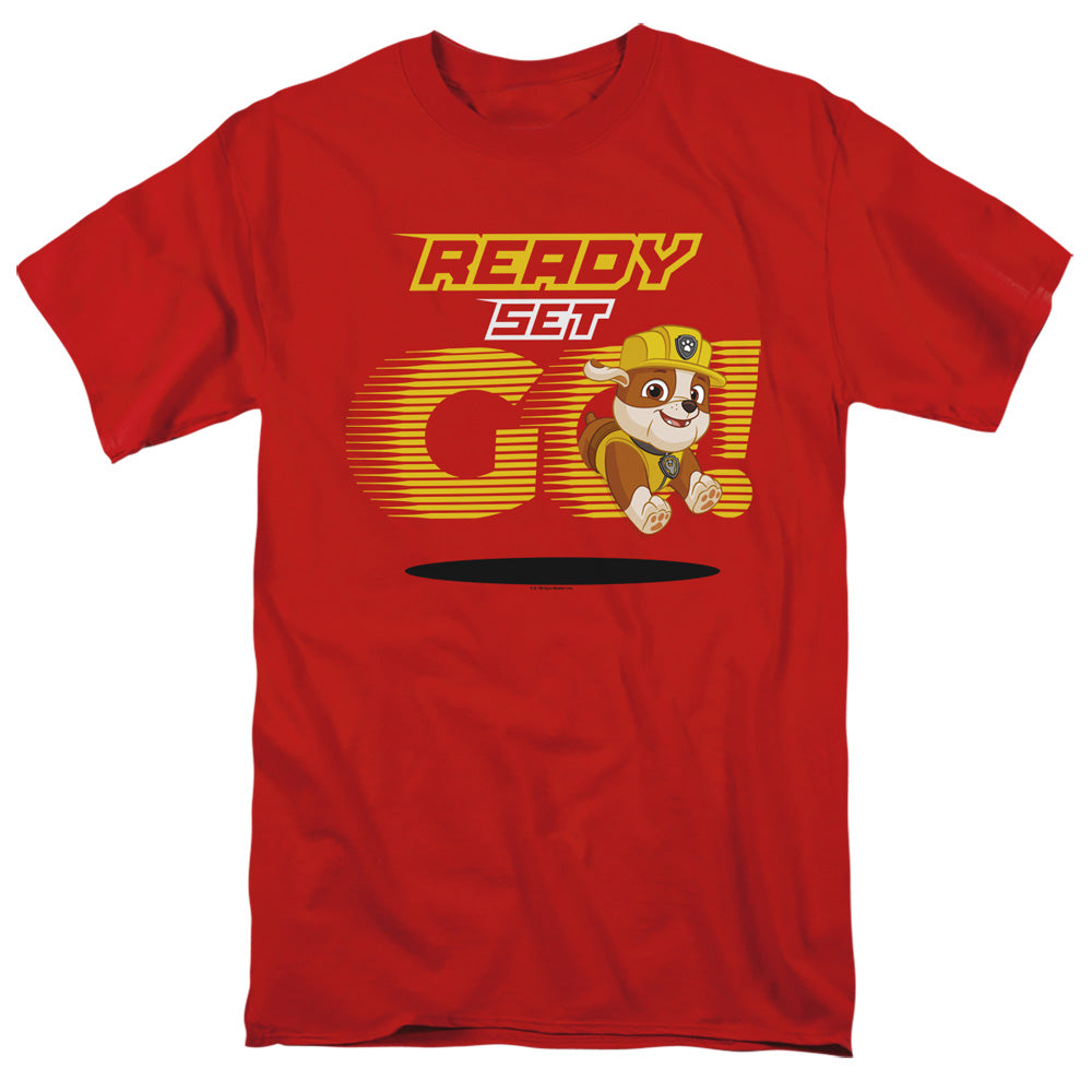 Paw Patrol Ready Set Go! Rubble Mens T Shirt Red