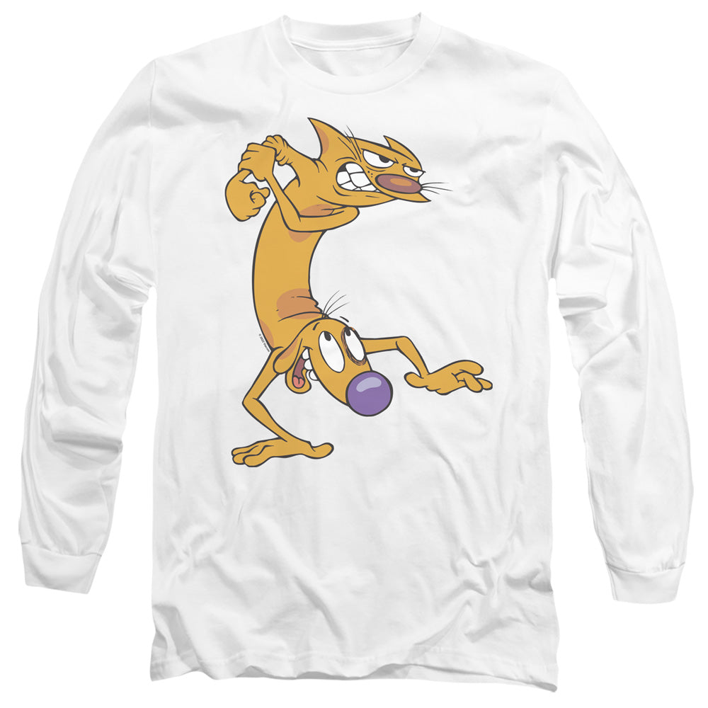 Catdog Ready To Fight Mens Long Sleeve Shirt White Officially Licensed