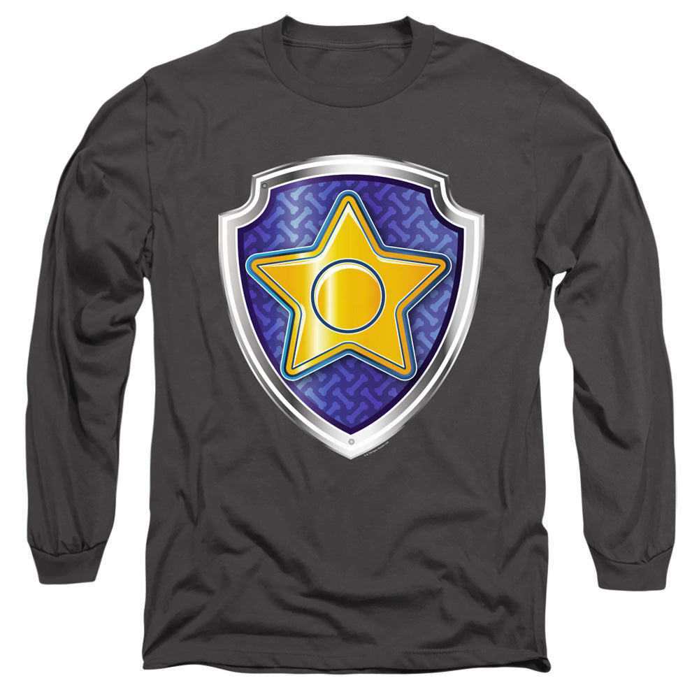 Paw Patrol Chase Badge Mens Long Sleeve Shirt Charcoal