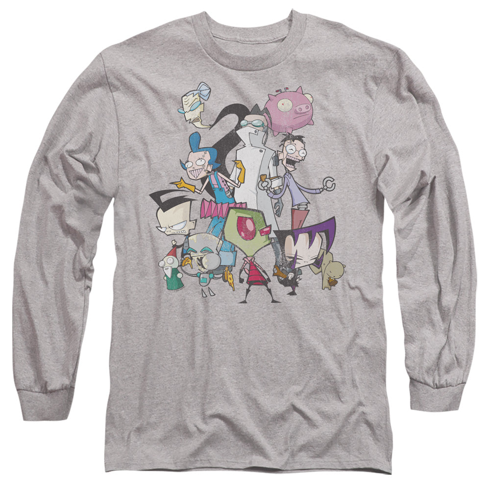 Invader Zim Group Shot Mens Long Sleeve Shirt Athletic Heather Officially Licensed