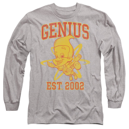 Jimmy Neutron Genius Collegiate Mens Long Sleeve Shirt Athletic Heather Officially Licensed