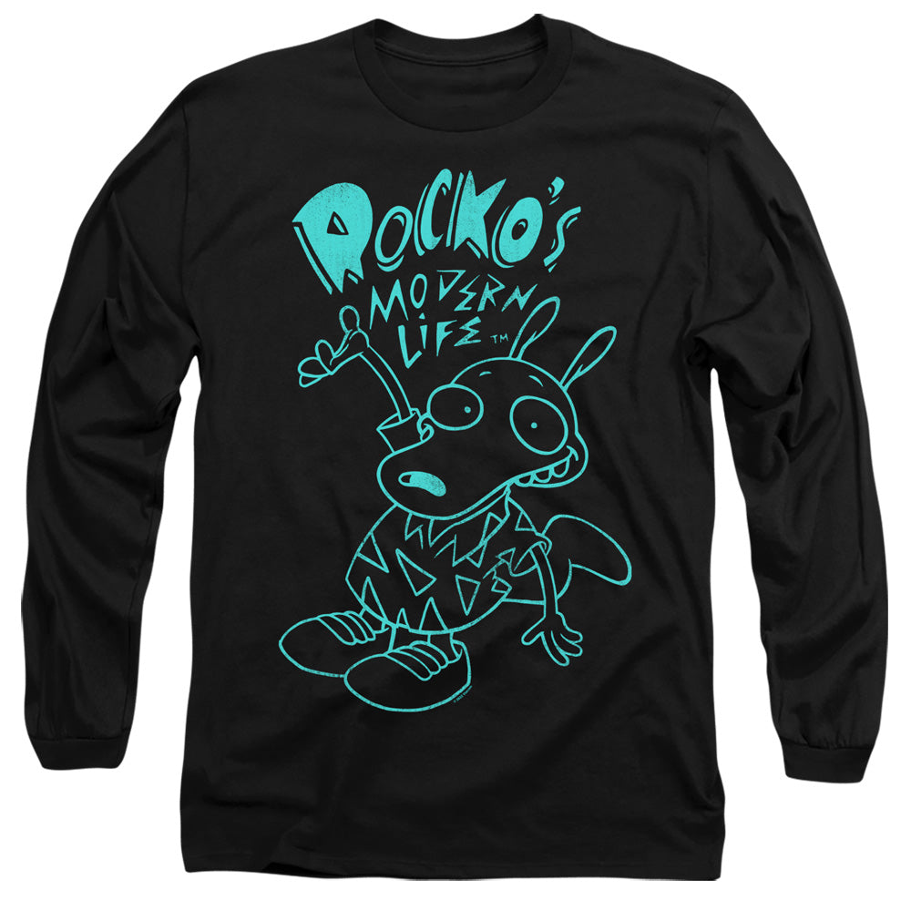 Rocko'S Modern Life Neon Rocko Mens Long Sleeve Shirt Black