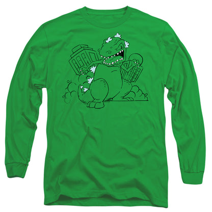 Rugrats Reptar Destroys City Mens Long Sleeve Shirt Kelly Green Officially Licensed