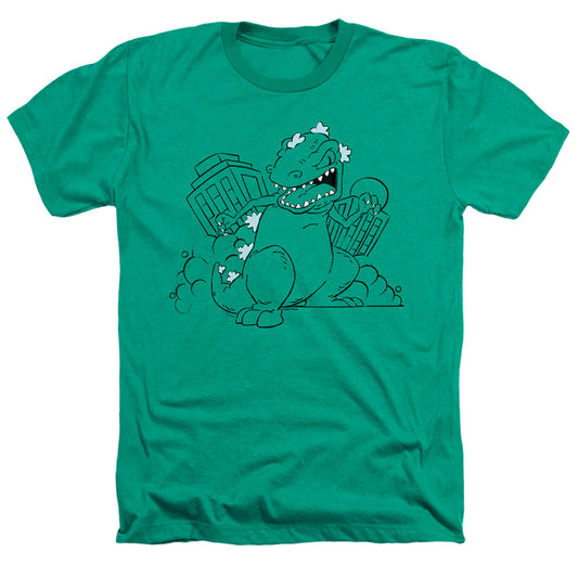 Rugrats Reptar Destroys City Heather Mens T Shirt Kelly Green
