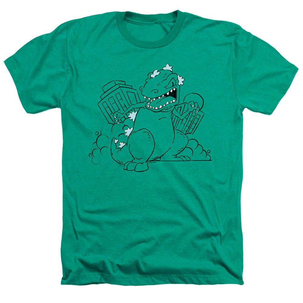 Rugrats Reptar Destroys City Heather Mens T Shirt Kelly Green
