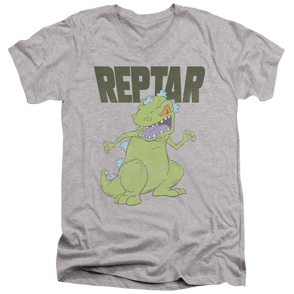 Rugrats Reptar Big Mens Slim Fit V-Neck T Shirt Athletic Heather