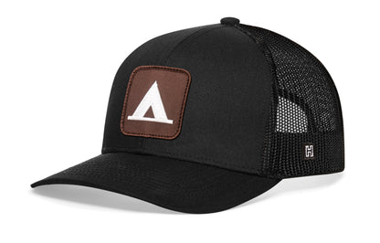 Tent Trucker Haka Hat Black Campground Trail Signs Snapback