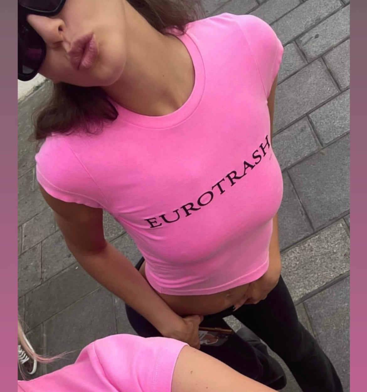 Fluorescent Barbie Print American-Style Retro Tight Short Sleeve
