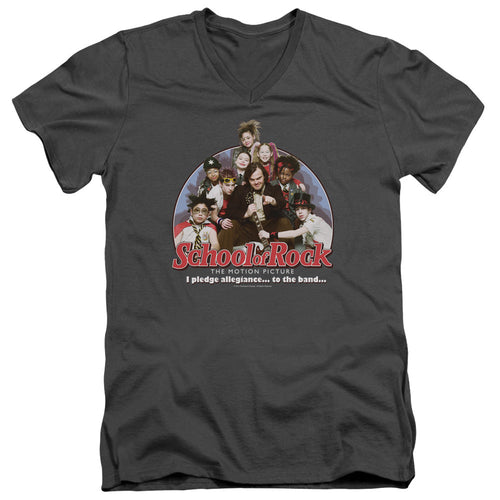 School Of Rock I Pledge Allegiance Mens Slim Fit V Neck T Shirt Charcoal
