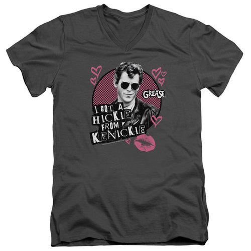 Grease Kenickie Mens Slim Fit V-Neck T Shirt Charcoal