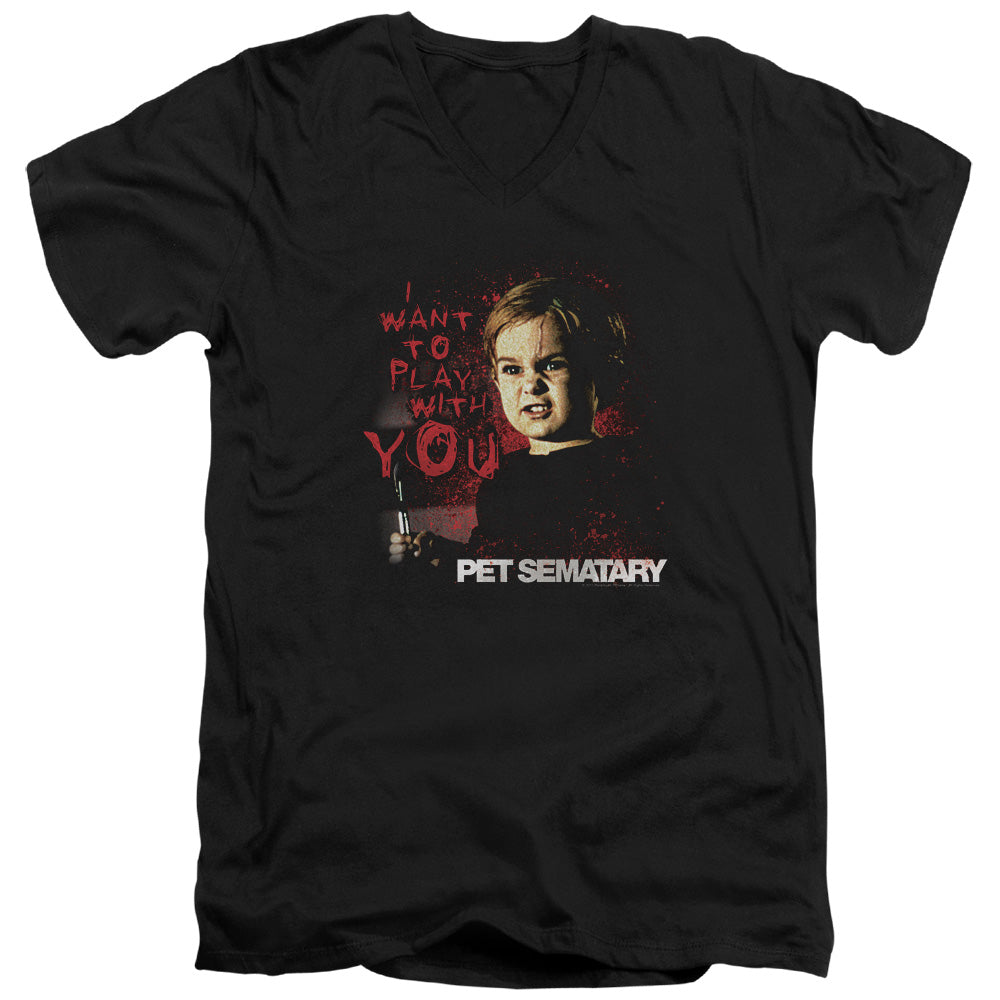Pet Sematary I Want To Play Mens Slim Fit V-Neck T Shirt Black