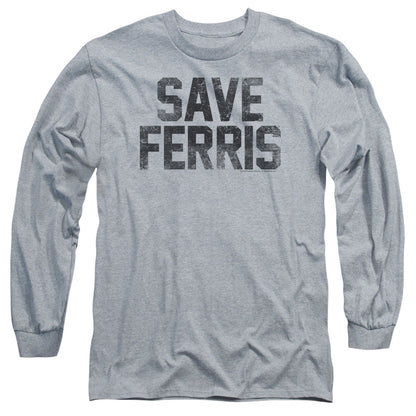 Ferris Bueller Save Ferris Mens Long Sleeve Shirt Athletic Heather Officially Licensed