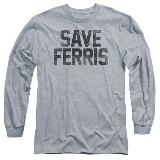 Ferris Bueller Save Ferris Mens Long Sleeve Shirt Athletic Heather Officially Licensed