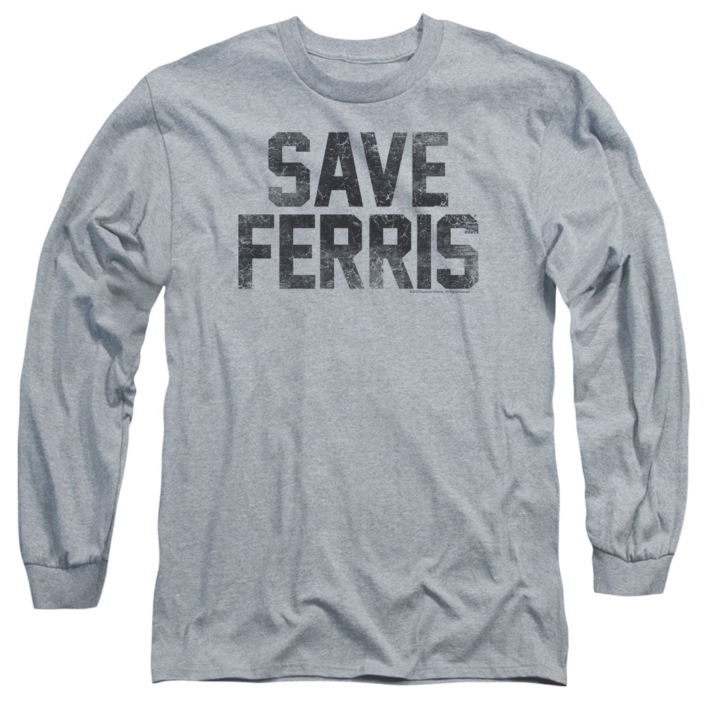 Ferris Bueller Save Ferris Mens Long Sleeve Shirt Athletic Heather Officially Licensed