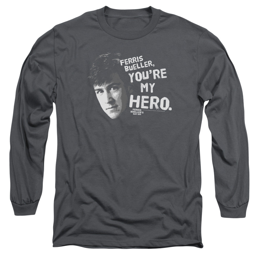 Ferris Bueller My Hero Mens Long Sleeve Shirt Charcoal Officially Licensed
