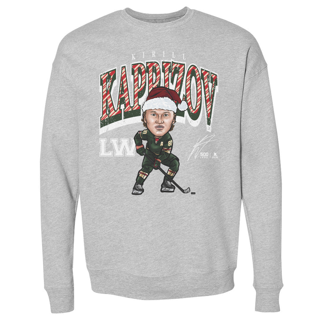 Kirill Kaprizov Minnesota Cartoon Santa Hat WHT