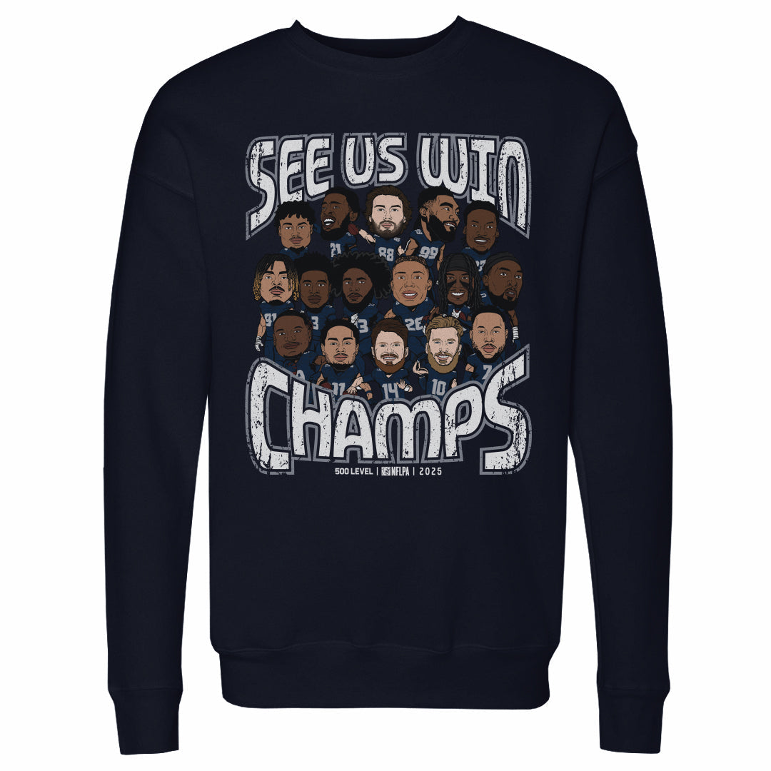 Seattle Football 2025 Champs Cartoon WHT