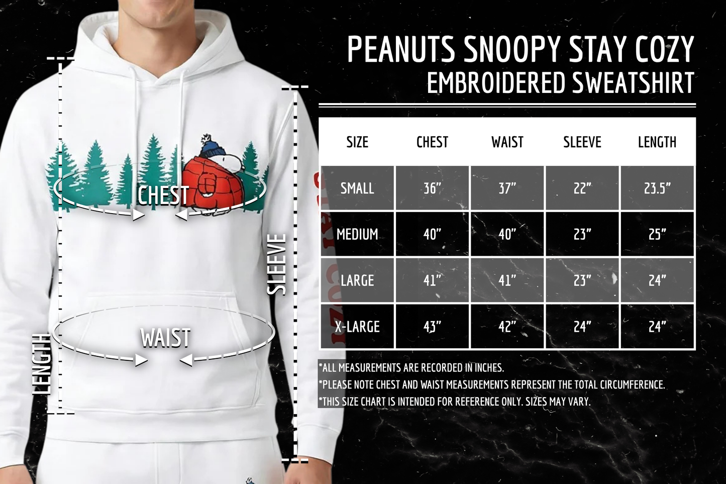 Officially Licensed Peanuts Snoopy Stay Cozy Embroidered Hoodie Adult Unisex Pullover