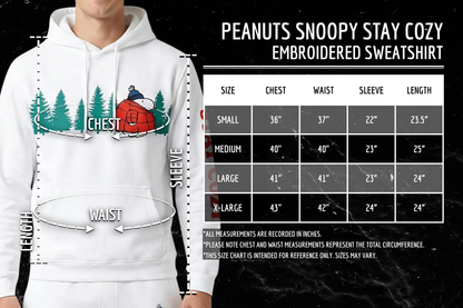 Officially Licensed Peanuts Snoopy Stay Cozy Embroidered Hoodie Adult Unisex Pullover