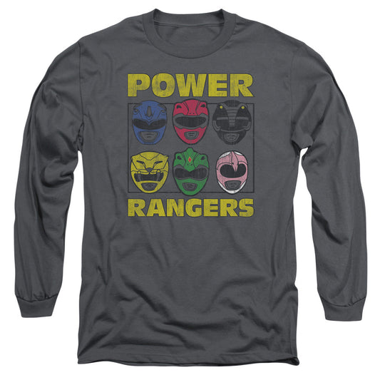 Power Rangers Ranger Heads Mens Long Sleeve Shirt Charcoal