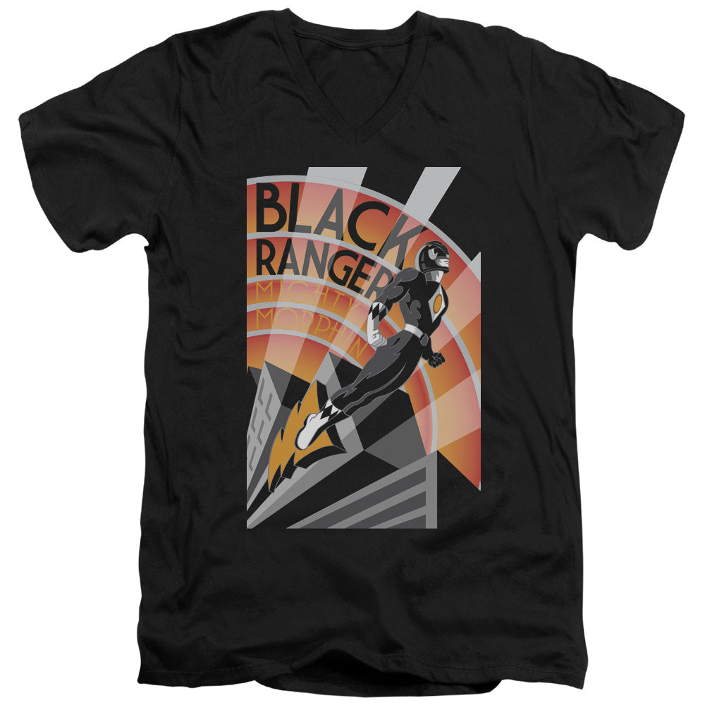 Power Rangers Black Ranger Deco Mens Slim Fit V-Neck T Shirt Black