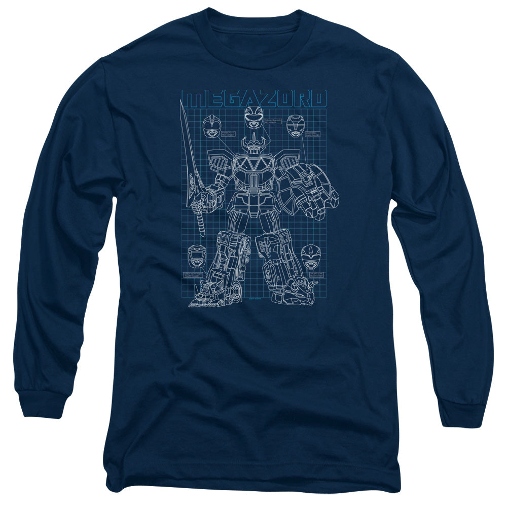 Power Rangers Mega Plans Mens Long Sleeve Shirt Navy