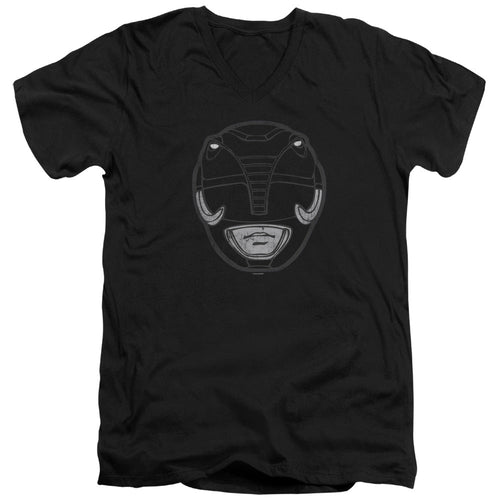 Power Rangers Black Ranger Mask Mens Slim Fit V-Neck T Shirt Black
