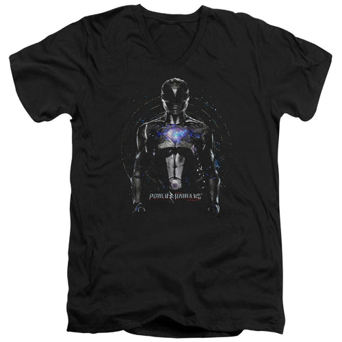 Power Rangers Black Ranger Mens Slim Fit V-Neck T Shirt Black