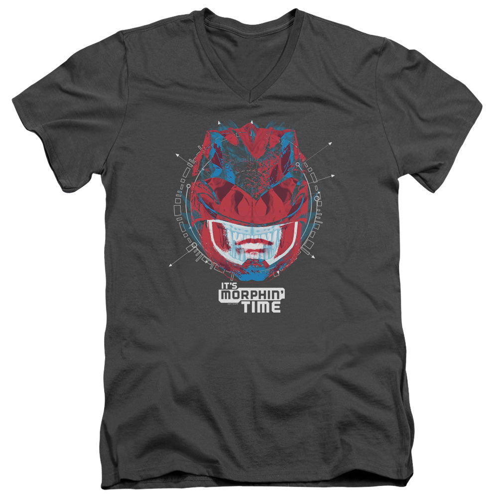 Power Rangers Its Morphin Time Mens Slim Fit V-Neck T Shirt Charcoal