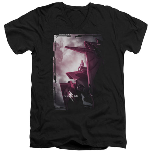 Power Rangers Pink Zord Poster Mens Slim Fit V-neck T Shirt Black