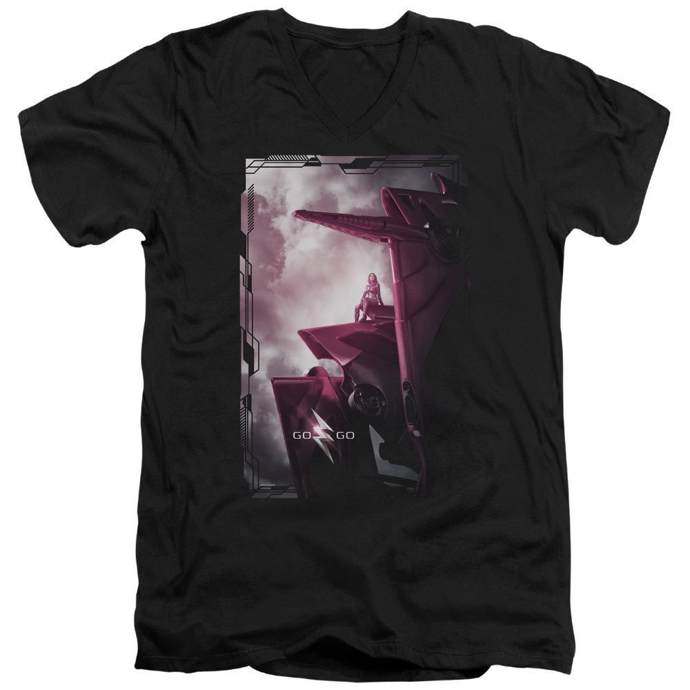Power Rangers Pink Zord Poster Mens Slim Fit V-neck T Shirt Black