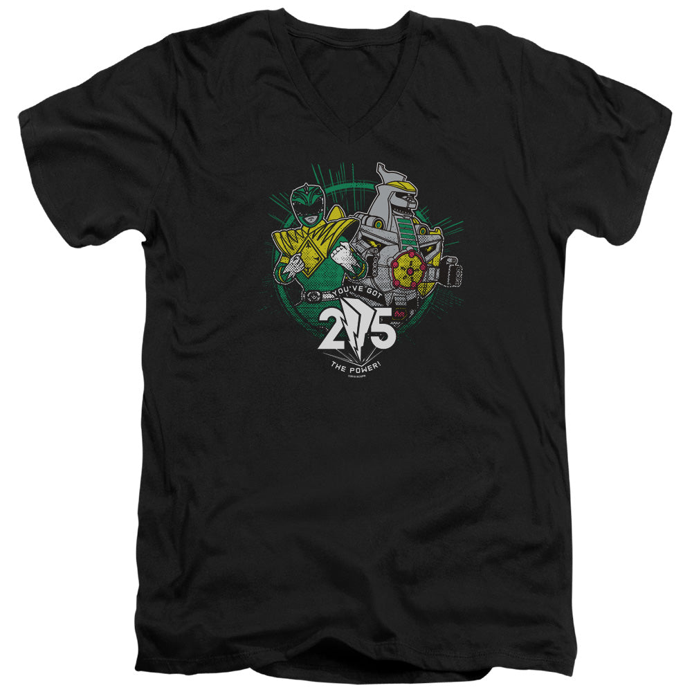 Power Rangers Green 25 Mens Slim Fit V-Neck T Shirt Black